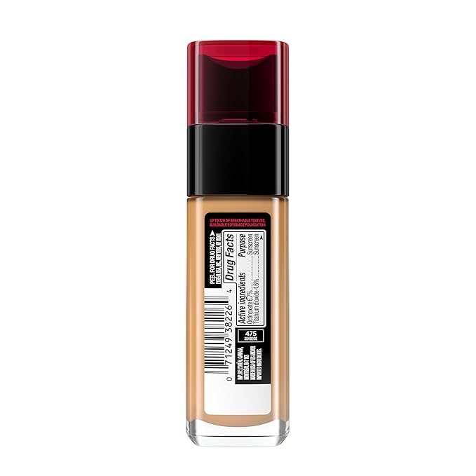 L'Oreal Paris Makeup Infallible Up to 32 Hour Fresh Wear Lightweight Foundation, 475 Sun Beige, 1 Fl Oz, Packaging May Vary