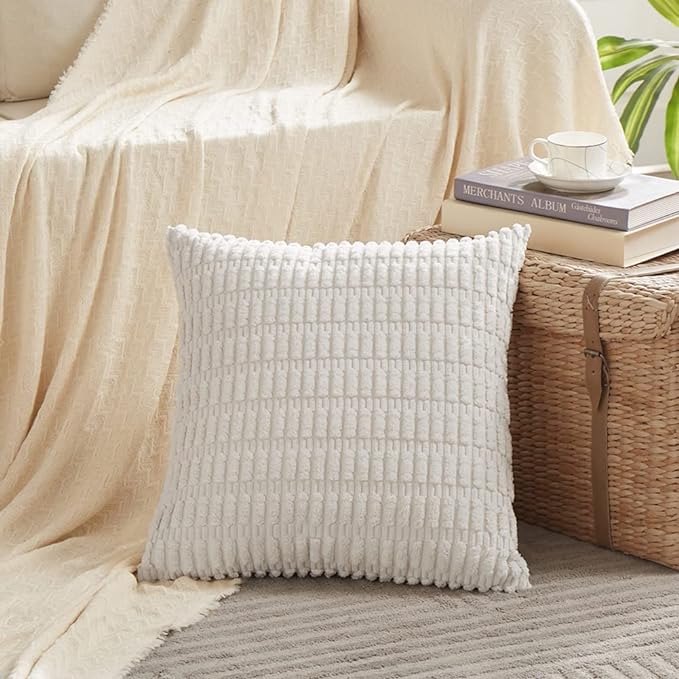Fancy Homi 4 Packs Decorative Throw Pillow Covers for Living Room Couch Bed, Modern Farmhouse Boho Home Décor Accent Cushion Case, 16" x 16", White