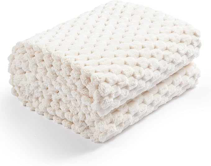 Excervent Hexagon Jacquard Throw Blanket for Bed, 60x80 Inches, Ivory | Big Decorative Fuzzy Flannel Fleece Throw Blanket for Sofa Bed Couch, Super Soft Cozy, Suitable for All Seasons