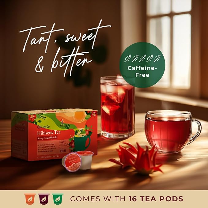 Gya Tea Co Hibiscus Tea Gift Set (16 Count) - Decaf Tea Pod for Lovers Get Well Gifts - Manually Harvested - Enjoy Hot or Iced