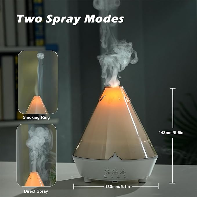 Volcano Aromatherapy Diffuser 180ML Essential Oil Diffuser Small Humidifier with 7 Colors Night Lights,Remote Control for Bedroom,Office(White)