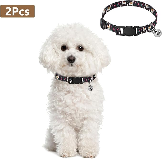 2 Pack Cat Collar Cute Llamas Striped Floral Breakaway Cat Collars with Bell, Adjustable Length 10.6" to 17.1"