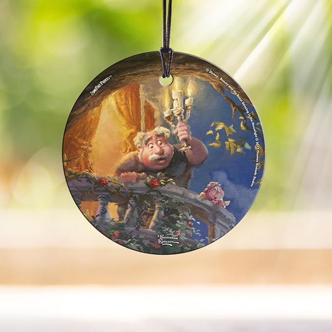 Thomas Kinkade Studios – Disney – Beauty and The Beast – Maurice’s Lantern Light – 3.5” Starfire Prints Hanging Glass Print Accessory – Officially Licensed - Ideal for Gifting and Collecting SPCIR738