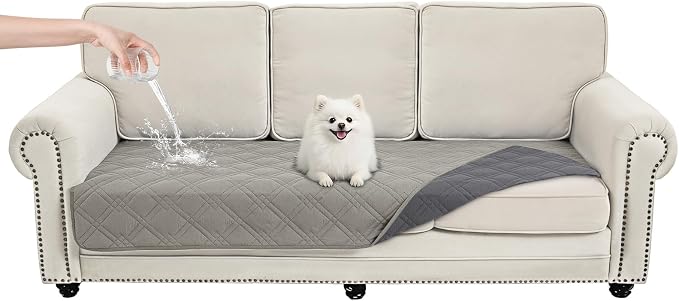 100% Waterproof Dog Bed Cover Pet Blanket Light Gray+Gray, 35"x71" | ,7-Layer Reversible Couch Covers for Dogs Met for Sofa Furniture Car Camping