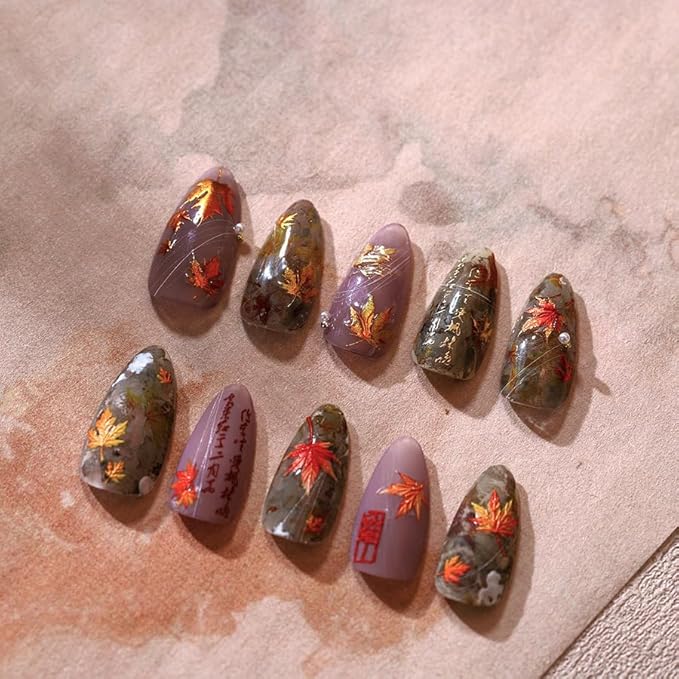 Fall Maple Nail Stickers for Nail Art, 5D Embossed Self-Adhesive Autumn Leaf Nail Decals, Leaves Nail Supplies Nail Art Design Accessories for Women and Girls Manicure DIY Decoration