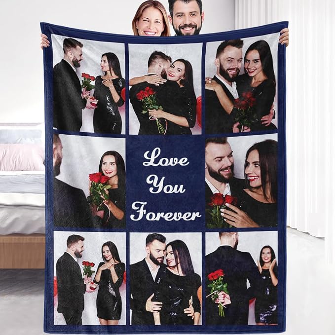 Ships Next Day, Custom Sherpa Fleece Blanket with Photos Text Soft Warm Custom Blanket Personalized Couples Gifts for Boyfriend Girlfriend Customized Picture Blanket Gifts for Christmas Valentines Day