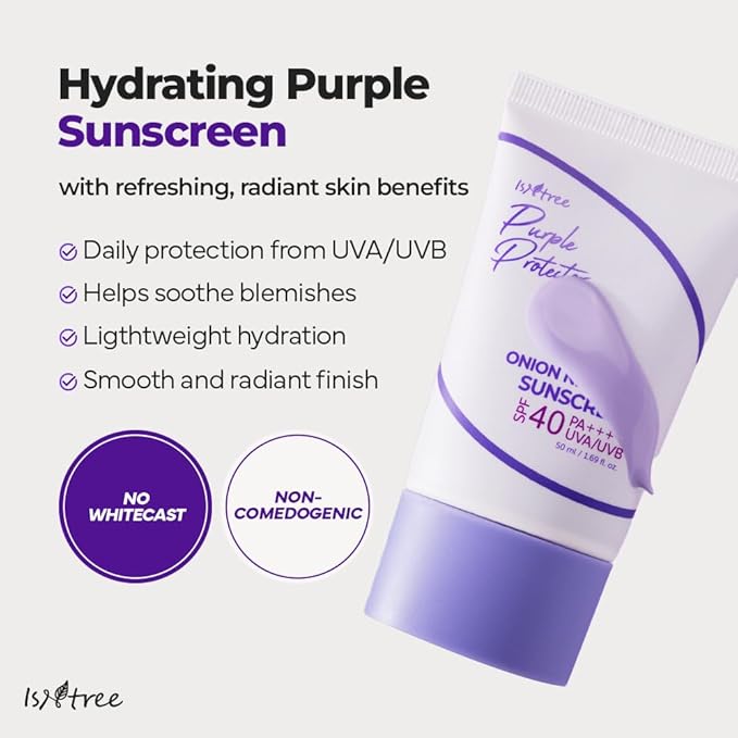 ISNTREE Onion Newpair Sunscreen 50ml, 1.69 fl.oz | SPF 40 | Korean Skincare | Hydrating Sun Protector | Evens Skin Tone | Purple Sunscreen | Broad Spectrum