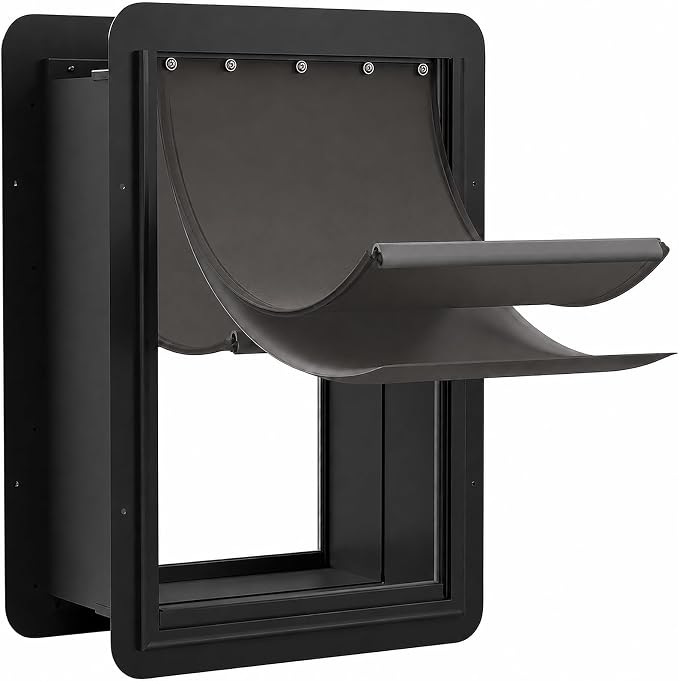 URSPET Large Dog Door for Wall, 3-Flap Insulated, Steel Frame, Black | 10.25 x 16.25 in Usable Opening, For 4.3-7.8 in Walls, Compatible with PetSafe Wall Cutouts, Lock Panel, Replaceable Flaps