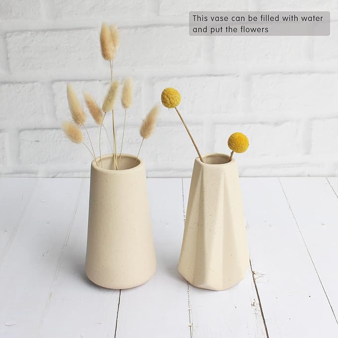 YANLING 6 Pack Light Yellow Ceramic Vase for Flowers, 6 inch Modern Vases | for Pampas Grass Simple Shelf Decor, Boho Vases for Home Decor, Wedding Dinner Table Party Office