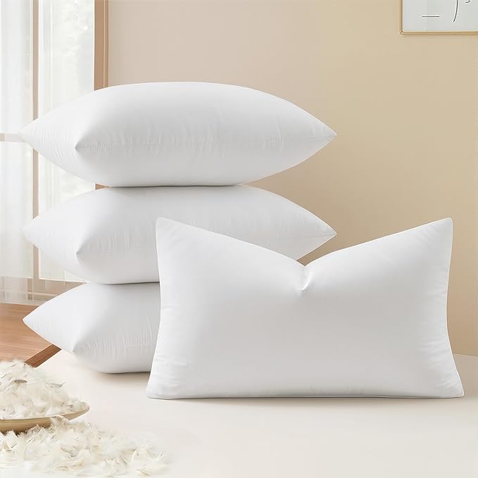 MIULEE 12x20 Pillow Inserts, Premium Feather and Down Pillows Pack of 4 | Fluffy and Choppable DecorativeThrow Pillows for Sofa Bed Couch with Double-Layer Down-Proof Cotton Fabric Cover