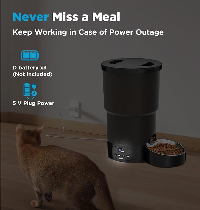 Gimars 5L/20 Cups Automatic Cat Feeder, Programmable 1-6 Meals Cat Food Dispenser with Stainless Steel Bowl, Easy Setup, Dual Power Supply,10s Meal Call Timed Pet Feeder for Cats and Small Dogs
