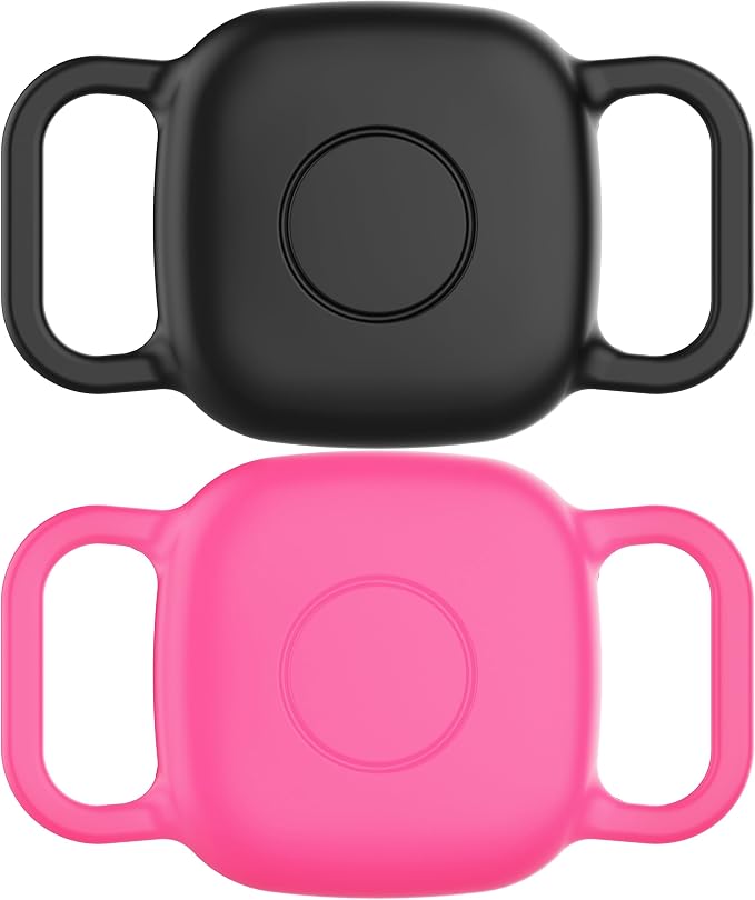 DDJ Waterproof Dog Collar Holder for Life360 Tile Mate Tracker, 2-Pack Durable Silicone Cover, Anti Lost for Life 360 Tile Tracker Case for Cat & pet Collars, Easy Installation, Black,Pink Punch