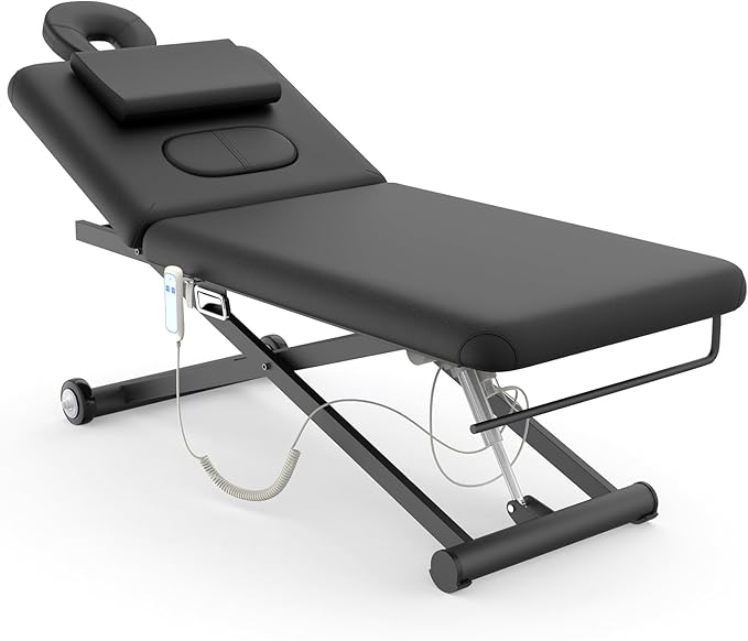 pouseayar Heavy Duty Electric Massage Table, Electric Lift Motor and Manual Backrest Adjustable for Treatment/Medical Spa/Facial Bed/Beauty Bed and More - 31.5 Wide x 75 Long - Black