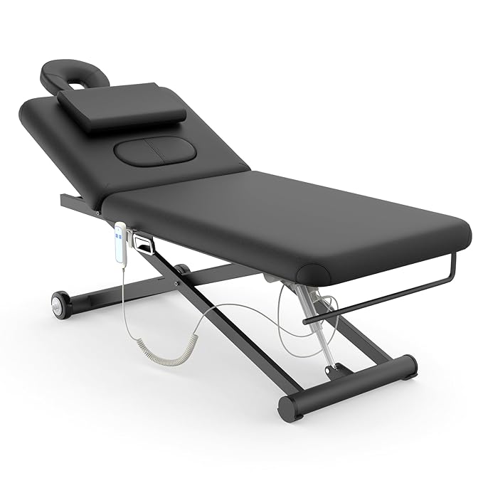 Electric Massage Table, Electric Lift Motor Height adjustable and Manual Backrest Adjustable Angle for Treatment, Medical Spa, Facial, Beauty, Massage Bed and More - 32 Wide x 75 Long - Black