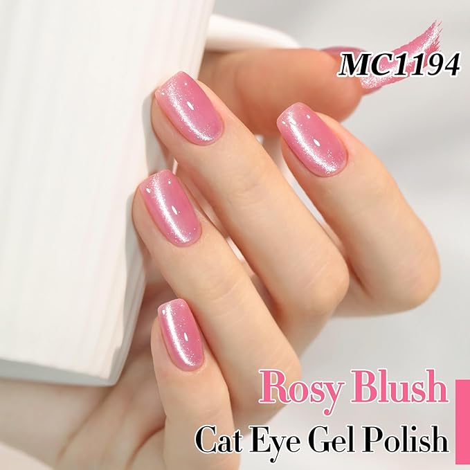 Double Rhythm 15ML Jelly Glass Cat Eye Gel Polish with Magnet Holographic Glitter Shimmer Translucent Sheer Color Salon Soak Off Magnetic Nail at Home (Mermaid Pink Violet-MC1194)