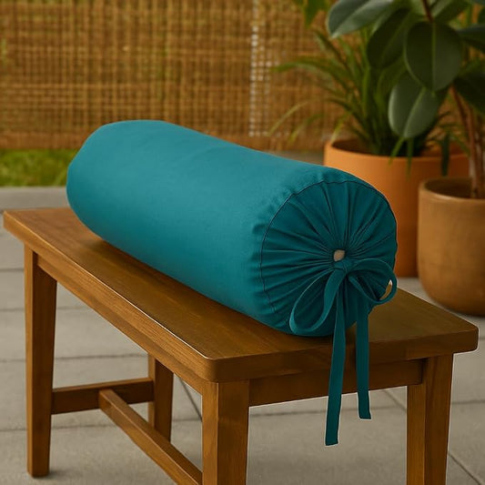 Cervical Neck Roll Pillow Cover with Cotton Bolster Pillowcases for Cylindrical Cushion and Drawstring Closure Round Neck Pillowcase 6" x 18" (15 x 45 cm) Teal Blue