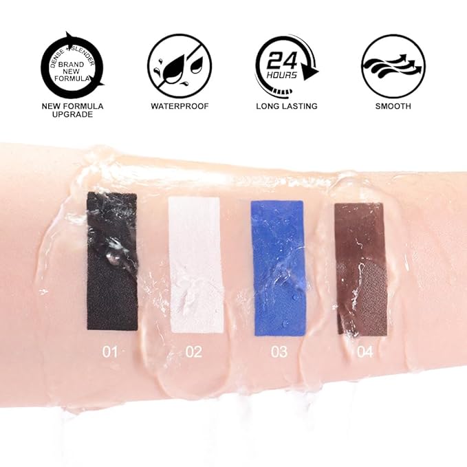 evpct 4Pcs White Blue Eyeliner Pencils Set for Eyes, Black Brown Eye Liner Pencil Makeup Waterproof Smudge Proof, Colored Gel Waterline Eyeliner Liquid, Face Eye Paint Stick Lipstick Halloween Makeup