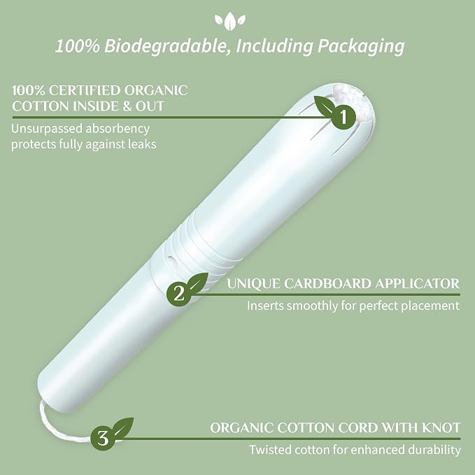Organyc 100% Certified Organic Cotton Tampons - Cardboard Applicator, Free from Chlorine, Perfumes, Rayon, and Chemicals - Super, 14 Count