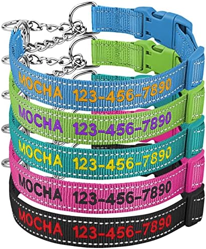 Personalized Martingale Dog Collar-Reflective Martingale Collars with Buckle, Custom Training Martingale Dog Collars Embroidered with Name and Phone Number for Small Medium Large Dogs
