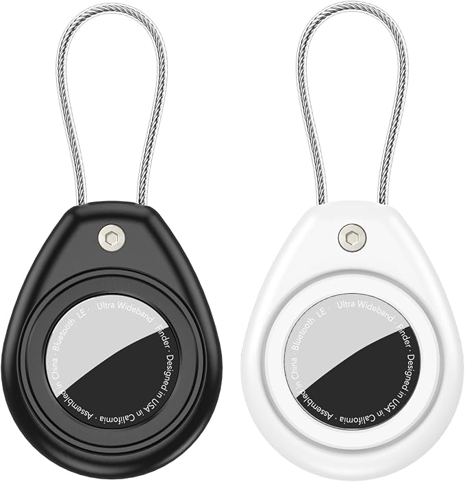 2 Pack for AirTag Keychain Holder, Anti-Scratch Waterproof Case Dog Collar | 1st/2nd Gen Air Tag Compatible,Hex Lock Secure,Metal Wire Cable,for Luggage Tracker,Pet Collar Charms,Backpack,Keys,Wallet