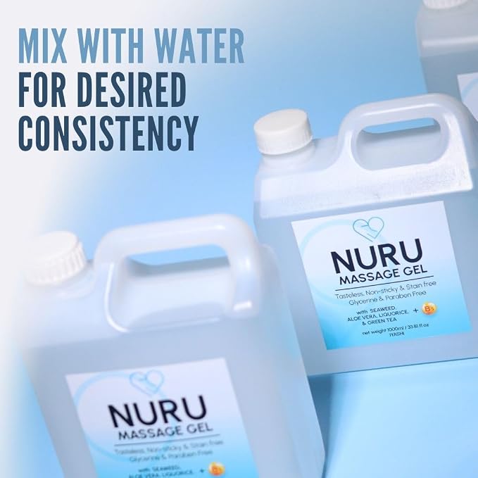 Nuru Massage Gel 33.8 fl oz Rectangle | Massage Oil Alternative | Organic Aloe Vera, Seaweed, Green Tea, Licorice & Vitamin B5 | Water Based | Paraben & Glycerin Free | Body-to-Body Formula