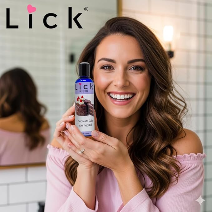 LICK Chocolate Cake Dessert-Inspired Scented Body Oil – Fast-Absorbing Daily Hydration with Almond Oil & Vitamin E – 4 oz