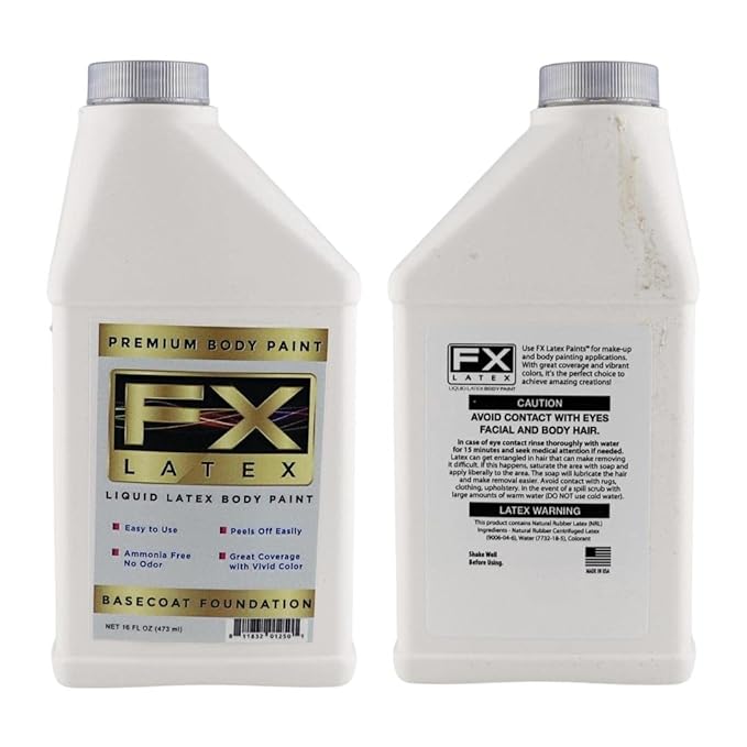 Liquid Latex - Face and Body Paint, Ammonia Free, Easy On and Off, Cosplay Makeup, Create Professional Monster, Zombie Arts 16 Oz (Basecoat)