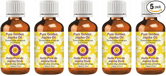 dève herbes Pure Golden Jojoba Oil (Simmondsia chinensis) Cold Pressed (Pack of Five) 100ml X 5 (16.9 oz)