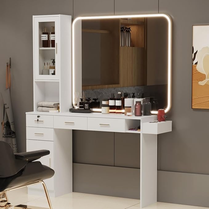 advwin Wall Mount Salon Station for Hair Styling, Barber Station with Hair Dryer Holder, Drawers, Cabinet, Salon Furniture Storage Equipment Without Mirror