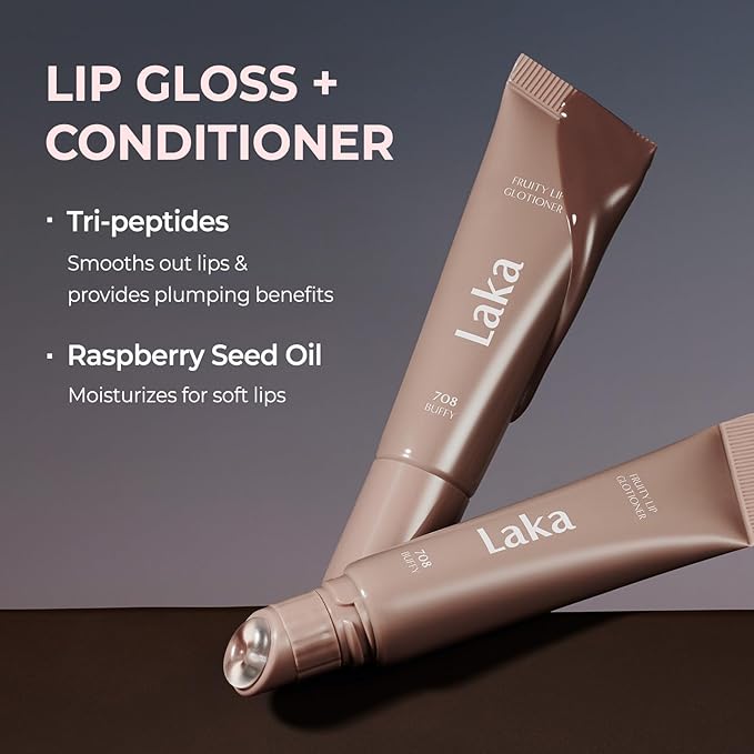 Laka Fruity Lip Glotioner, 10ml/0.33 fl.oz, Lip Gloss with High Shine Vivid Colors, Jelly tip for Hygienic & Easy Application, Plumping Conditioner, Vegan, K-Beauty (#703 Apri)