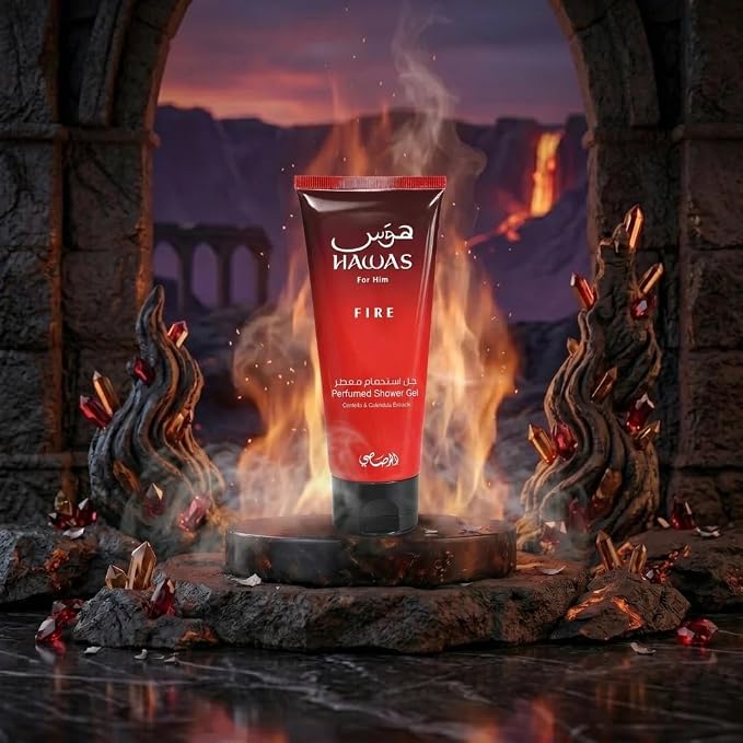 RASASI Hawas Fire For Men 3 Piece Gift Set Eau De Parfum Spray, Face & Beard Wash & Shower Gel 100ml (3.4 Oz)