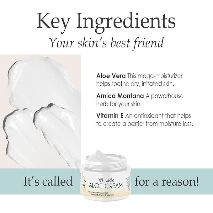 Deluvia Miracle Aloe Cream | Face & Body Moisturizer with Vitamin E & Aloe Vera | Hydrating, Soothing for Dry Skin | Non-Greasy - 2 oz Compact Travel Size