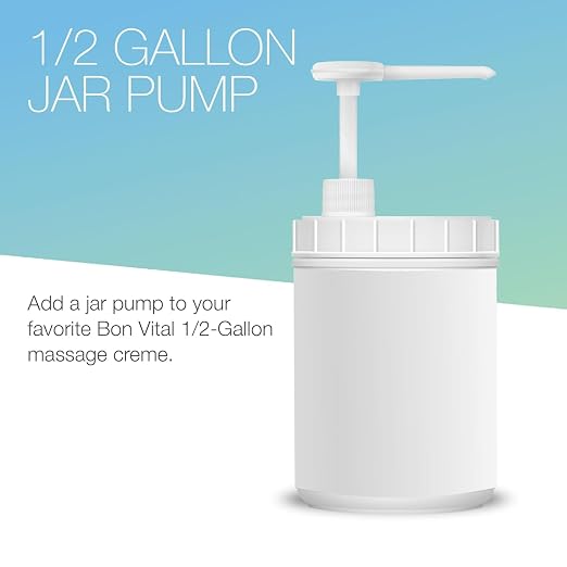 Bon Vital' Pump for 1/2 Gallon Jar, One-Hand Lotion Dispenser for Thick Massage Creams and Balms, Fits Mason Jar Pump Lids, Durable Plastic, Reusable and Easy to Clean, White