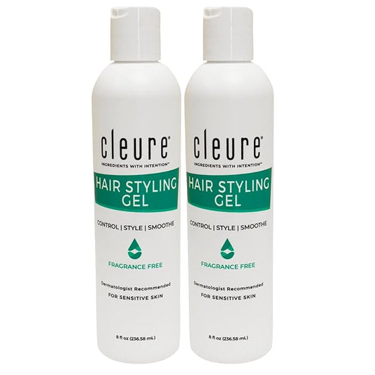 Cleure Lightweight Hair Styling Gel - Hypoallergenic, Fragrance Free for Edge Control to Tame Frizz with Medium Hold (8 fl oz, Pack of 2)