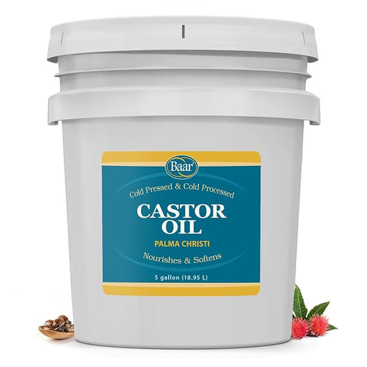 Baar Cold-Pressed Castor Oil, Cold-Processed, Hexane-Free, Palma Christi, for Skin, Hair, Massage & Castor Oil Packs, 5 Gallon Pail