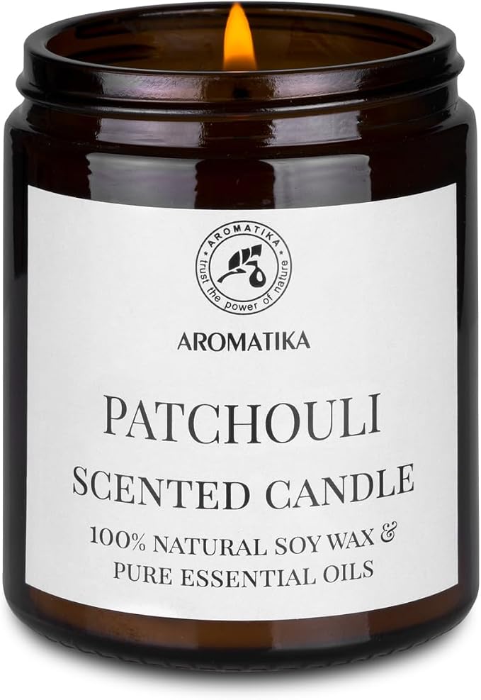 Scented Candle Patchouli - Soy Wax Candles with Essential Oil - Aromatherapy Candle - Soywax 150g - Up to 45 Hours Burn Time - Home Scented Candles - Glass Candle Gift
