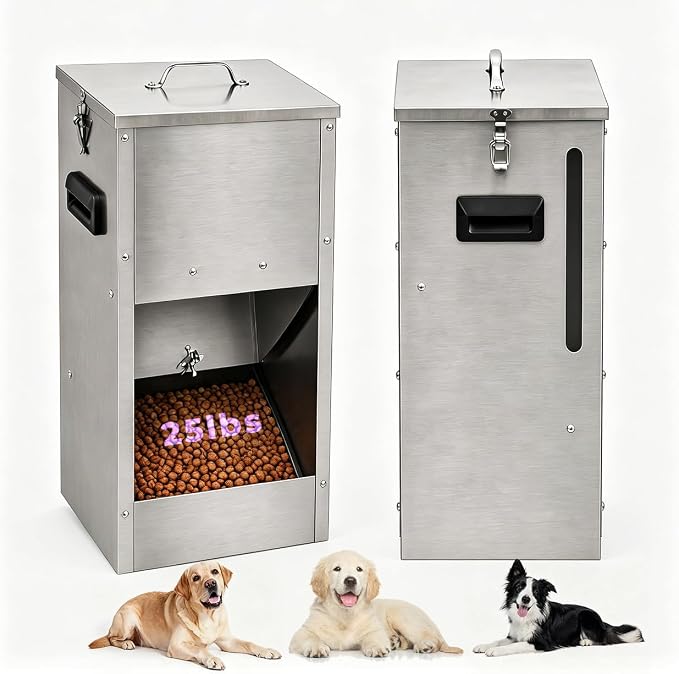 Automatic Dog Feeder Large Breed Kennel, Gravity Dog Feeder 25 Lbs | Dual Lock Secure Prevent Overeating, Viewing Window & Side Handles Ease to Refill Move, Suit Medium & Large Dogs, Farm