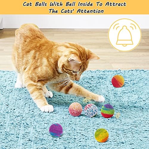 Retro Shaw Cat Toys Balls, Yarn Cat Ball with Bell Inside, Interactive Kitten Toys for Indoor Bored Cats, Handmade Crochet Kitty Ball 12 Pack