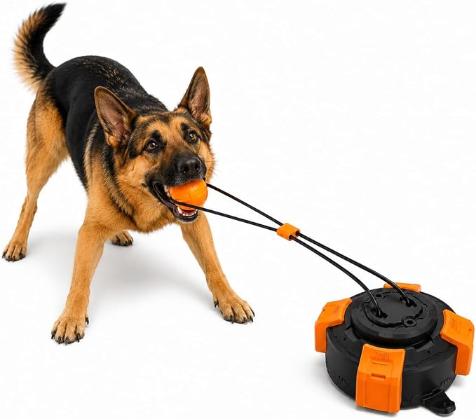 Interactive Dog Tug of War Toy for Aggressive Chewers, Suction Cup Chew Toy for Medium & Large Dogs to Keep Them Busy, Heavy Duty Dog Boredom Toy with Steel Wire Rope, Orange