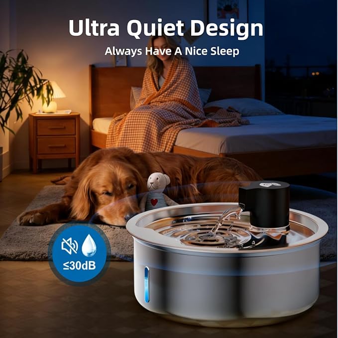 Dog Water Fountain, 8L/2.1 Gal Stainless Steel for Large Dogs & Multi-Pet | Large Dog Water Bowl Dispenser, Quiet Pump, Replacement Filters, Easy Cleaning, Water Level Window, Long Lifespan, Indoor Use