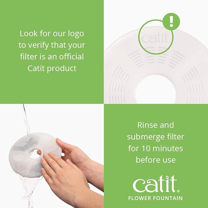 Catit Flower Fountain with Triple Action Filter, Cat Drinking Water Fountain, 3 L, Green | Cat Drinking Water Fountain