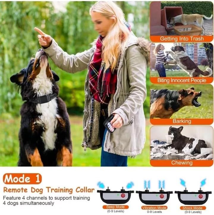 Electric Wireless Dog Fence Pet Boundary Containment System, Waterproof Training Collar Receiver, Vibration & Shock, Accurate 2.4G Signal, Safe Effective, 3 Modes for Stubborn Dogs,for2dogs
