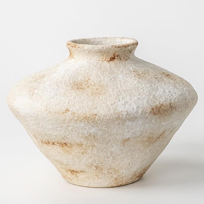 Rustic Ceramic Flower Vase, YBX White Ceramic Vase 5.6 Inches, Retro Distressed Textured Pottery Small Vase, Farmhouse Decorative Vases for Home Decor, Centerpieces, Hallway, Shelf Decorations, White