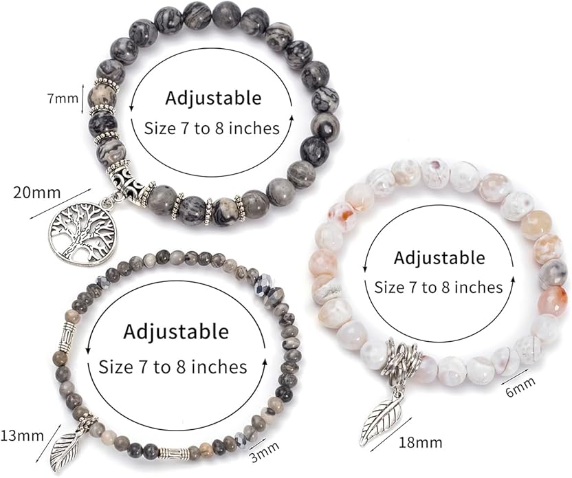Jardme Healing Crystal Bracelets for Women, 8mm Beaded Natural Stone Stretch Chakra Bracelets Tree of Life Bracelet Jewelry Gifts for Women