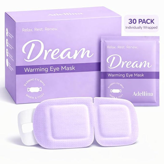 Adellina Steam Eye Mask (30 Pack) – Disposable Self Heating Eye Mask for Dry Eyes, Warm Steam Compress for Puffy Eyes, Sleep & Eye Strain Relief