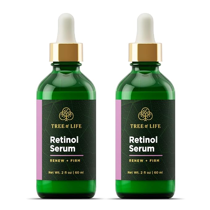 Tree of Life Beauty Retinol Serum, Skin Smoothing Face Oil for Dark and Age Spots and Fine Lines, Facial Serums for Dry and Sensitive Skin Care with Hyaluronic Acid for Soft Skin, 2 Fl Oz (pack of 2)