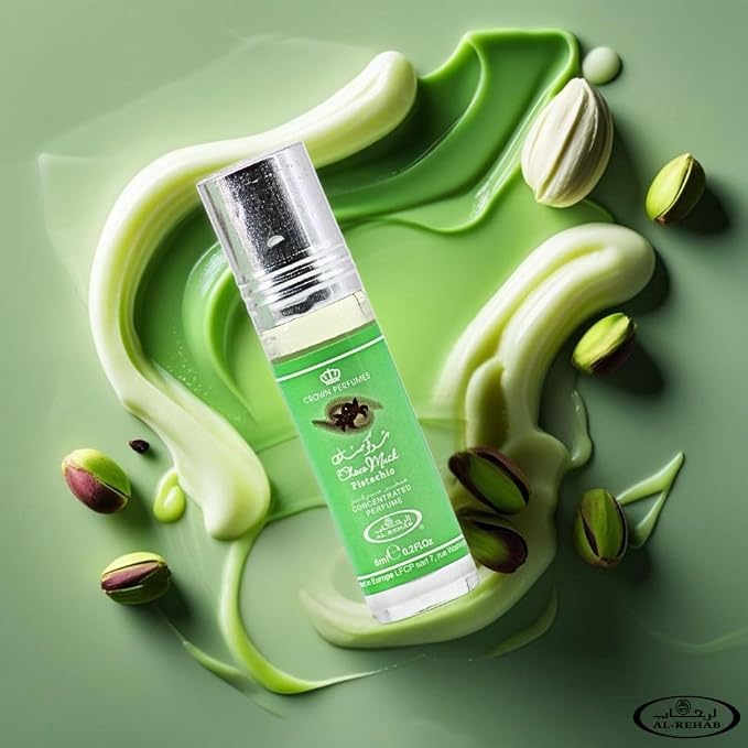Al-Rehab Choco Musk Pistachio Perfume Oil Roll-On - 6ml (0.2 oz) | Nutty Gourmand Fragrance with Pistachio, Chocolate & Vanilla | Sweet, Creamy & Addictive | Long-Lasting Scent (Pack of 3)