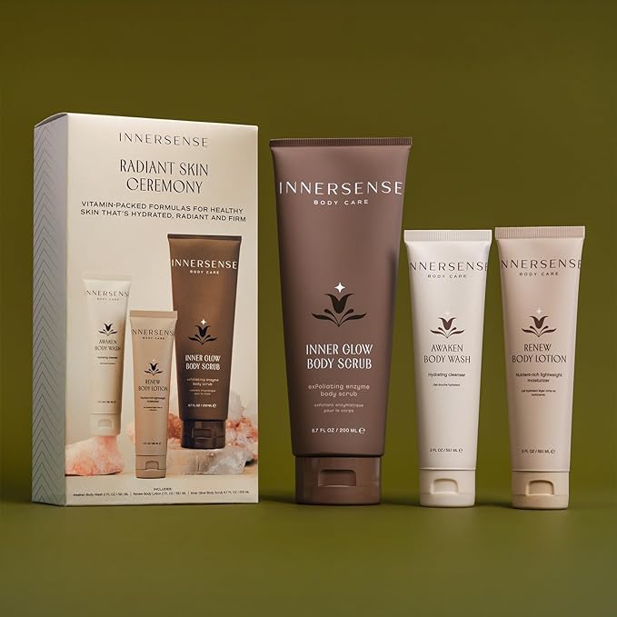 INNERSENSE - Radiant Skin Ceremony | Body Scrub (6.7 oz) + Wash + Lotion (2 oz each) | Hydrate, Firm, Refresh | For Women & Men, Non-Toxic, Cruelty-Free, Clean Bodycare