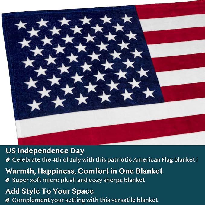 PAVILIA Patriotic Blanket - American National Flag Throw Blanket for Sofa Couch Bed, Soft Microfiber Fleece Reversible, USA Military Veteran July 4th Gift - 50 x 60 Inches