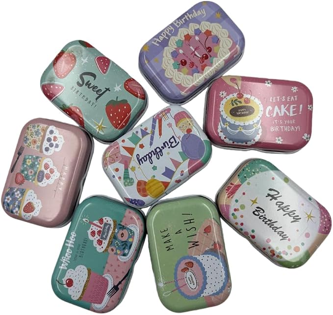 8Pcs Metal Hinged Tin Box Container Floral Farmhouse Rustic Mini Portable Small Storage Container Kit with Lid for Home Storage 2.1x1.5x1 Inch (Blue)